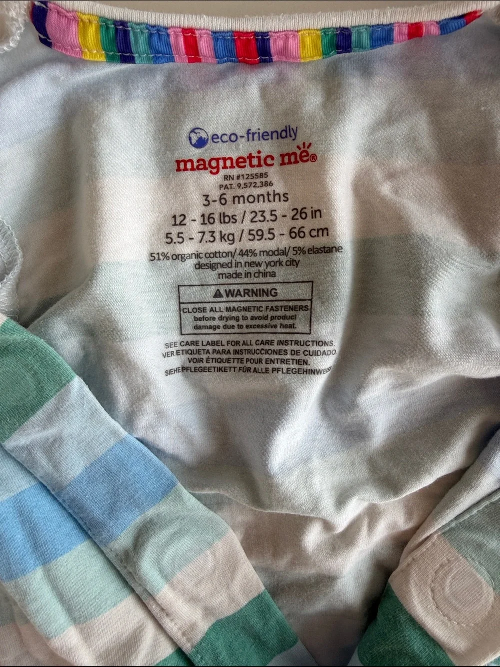 Magnetic Me Striped Footed One-Piece in Blue, Green & White